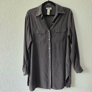 Vintage Jones Studio Grey Button Up 100% Slik Blouse Small